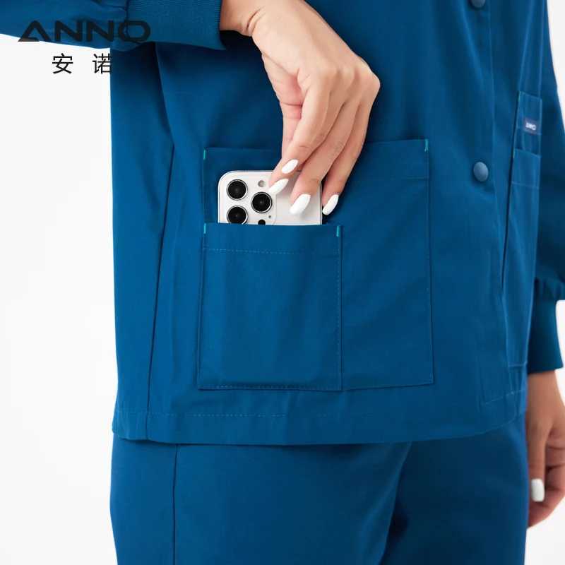 ANNO Long Sleeve Nurse Jacket Out Coat Doctor Shirt Women Men Nursing Uniform Top Hospital Clothing Work Wear J251103
