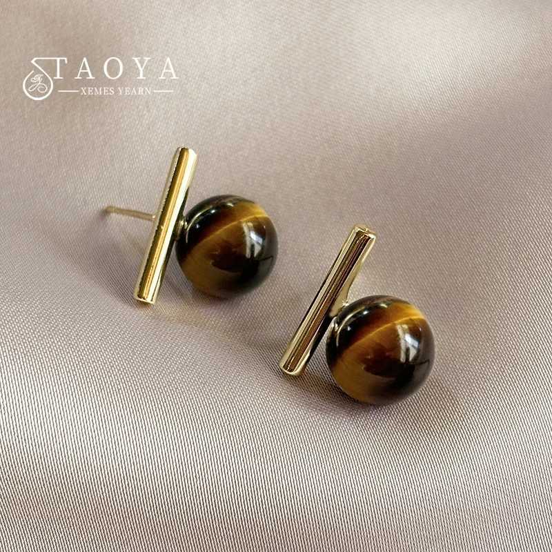 Design Sense Tiger Eye Stone Round Beads Minimalist Earrings 2025 New Jewelry Christmas For Womens Fashion Ear Accessories C251103