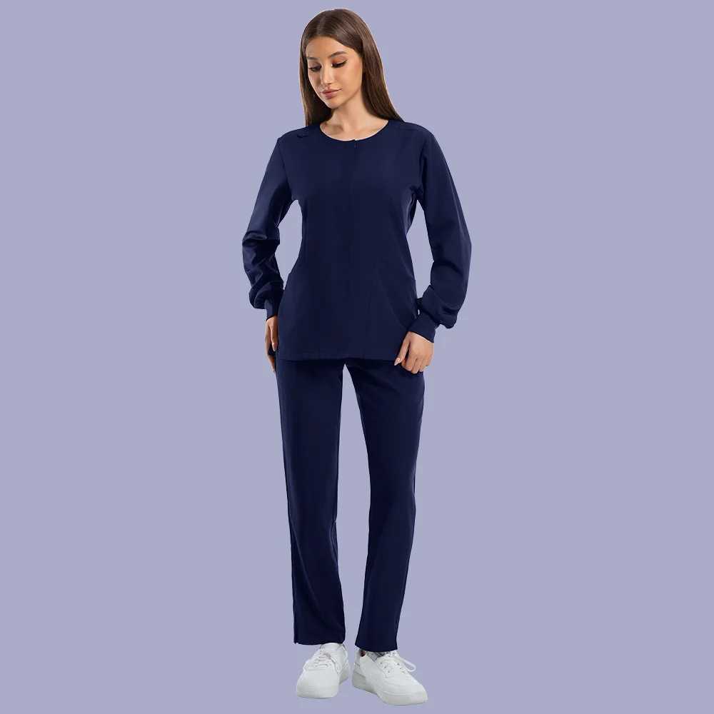 Medical Uniforms Round Neck Nurse Scurbs Jacket Set Women Hospital Doctor Workwear Oral Dental Surgery Work Uniform Long Sleeve J251103