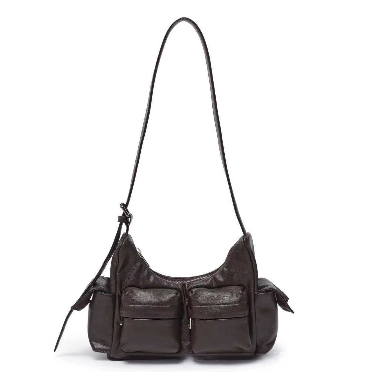 South Korea Designer Ol Trendy Black White Small Saddle Motorcycle Korean Kpop Style Brand Ol Flap Pocket Crossbody Shoulder BagC250401