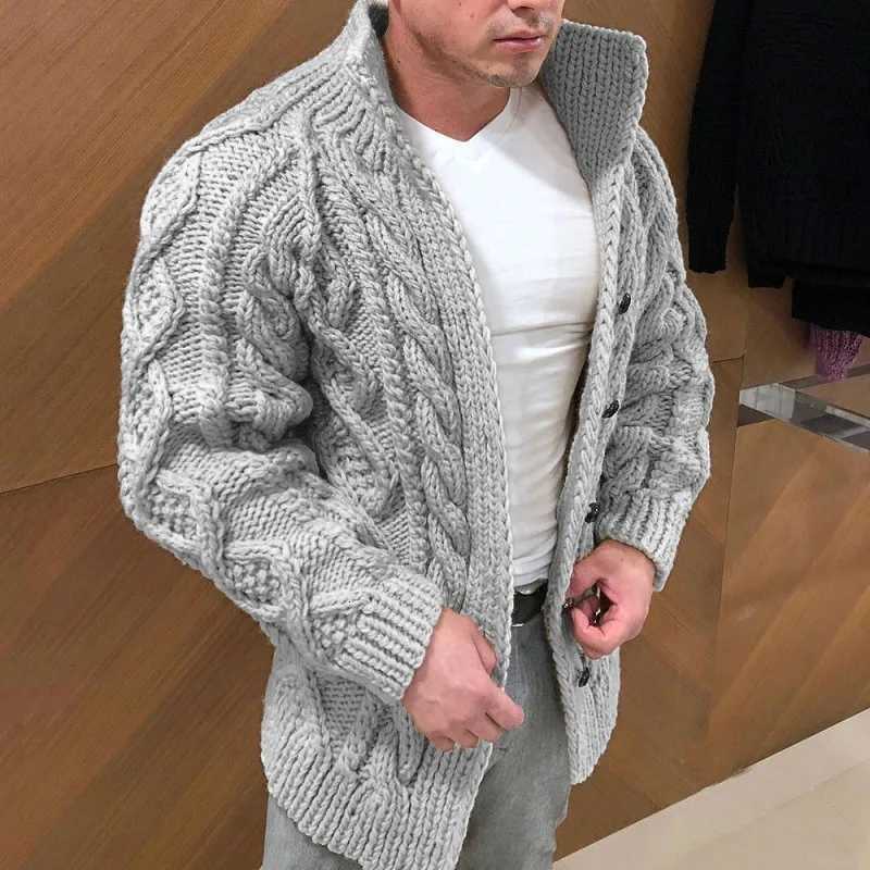 Thickened Cable Knit Mens Cardigan Solid Color Mans Knitwear with Stand-Collar Autumn Causal Sweater for Man and WomanT251103