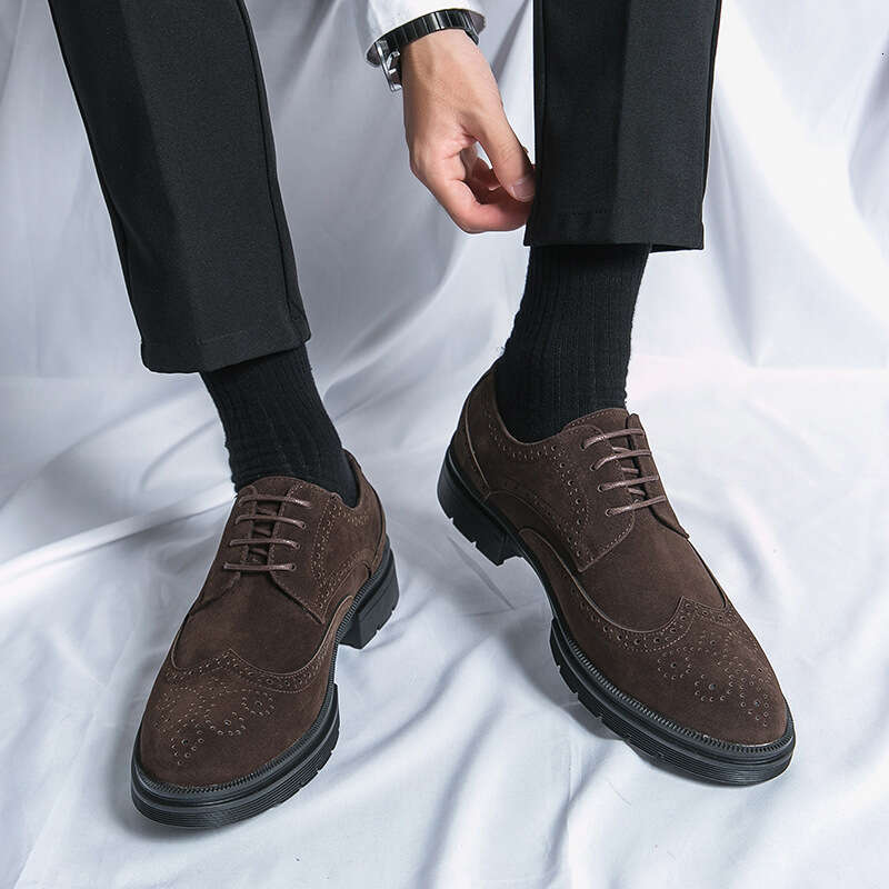 Spring new trend plus size 46 matte block carved business youth outdoor formal leather shoes