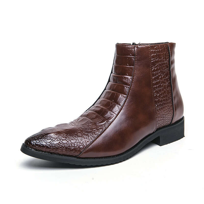 Large size shoes for men, Martin short with zipper covers, leg shoes, men's high top crocodile patterned leather boots