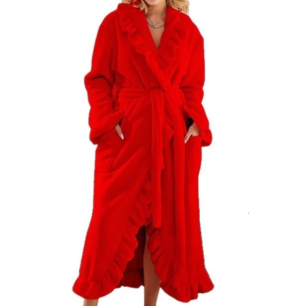 Womens Long Warm Nightgown Homewear Autumn Winter Coral Fleece Thickened Bathrobe
