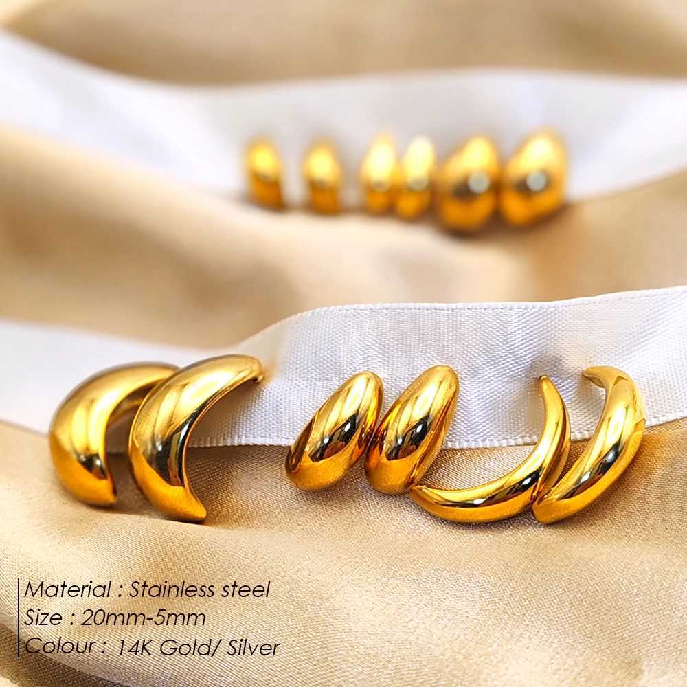 eManco Stainless Steel Stud Earrings Gold Plated Simple Womens Thick Hoop Earrings Gift Fashion Fine Jewelry for Girls C251103