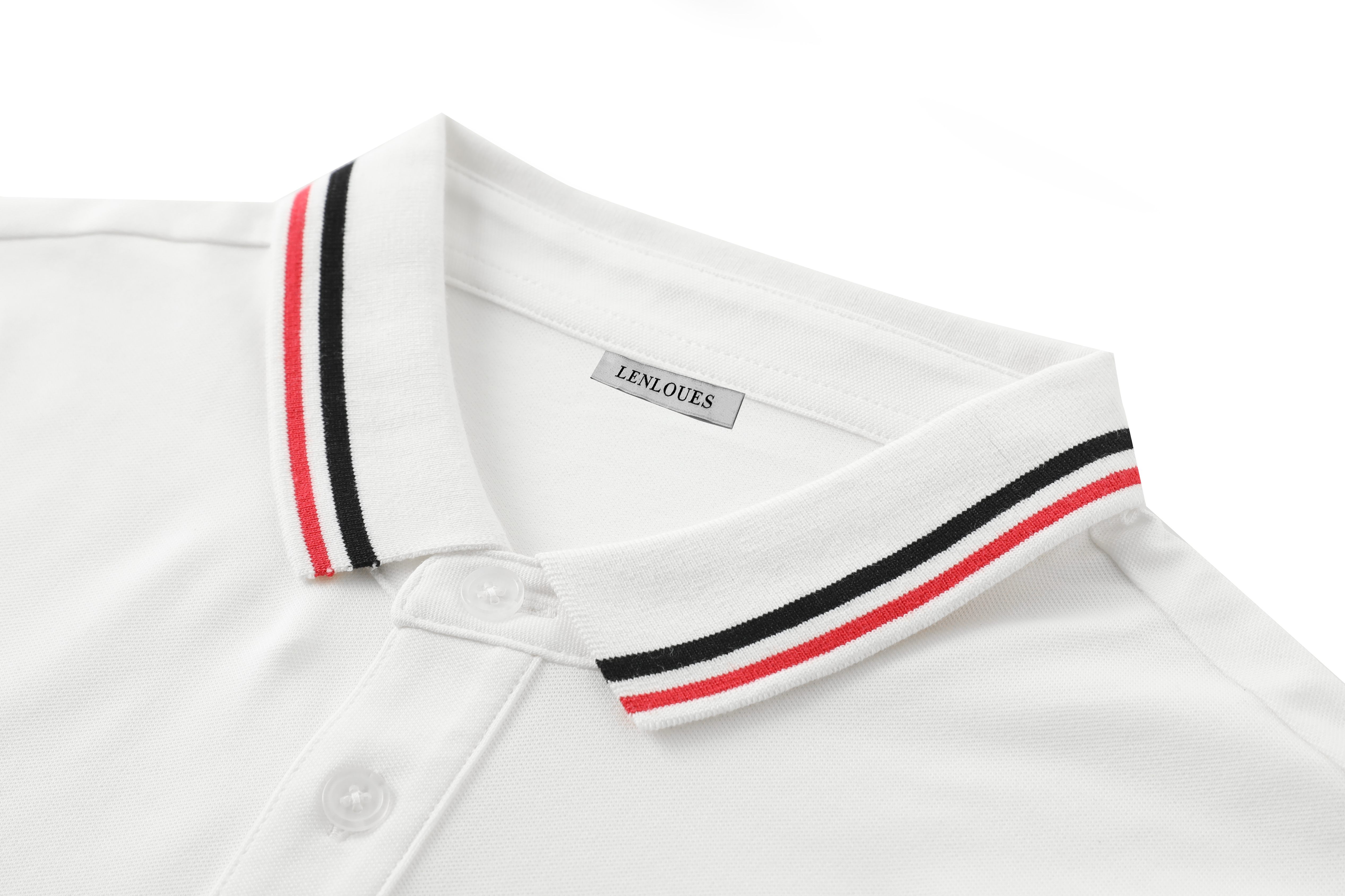 LENLOUES Men's Polo Shirt | White Short Sleeve Polo with Striped Collar & Cuffs, Casual Business Golf Top for woman LNS-1020