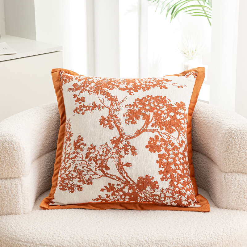 New Cream Chenille Flower Sofa Cushion Cover Simple European Style Bay Window Bedside Homestay Lumbar Pillow