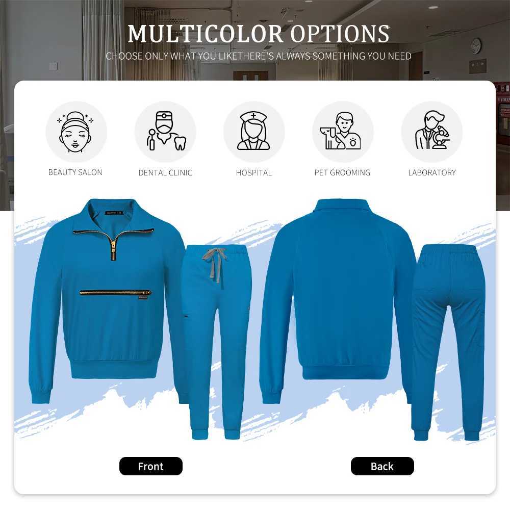 Stretchable Nurse Uniform Anti Wrinkle Long Sleeve Tops Jogger Pants Set Hospital Doctor Work Clothes Medical Workwear J251103