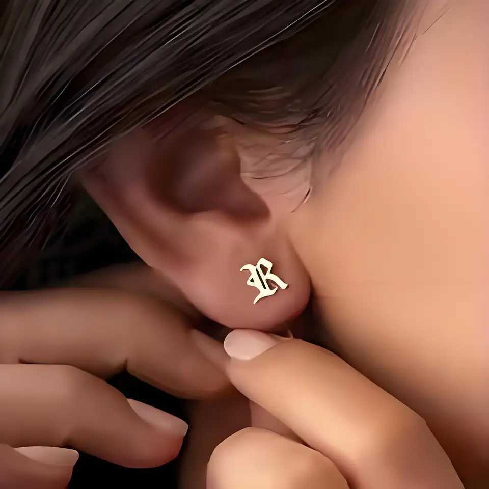 Customized first letter earrings stainless steel personalized Old English pendants perfect for music festivals and holidays C251103