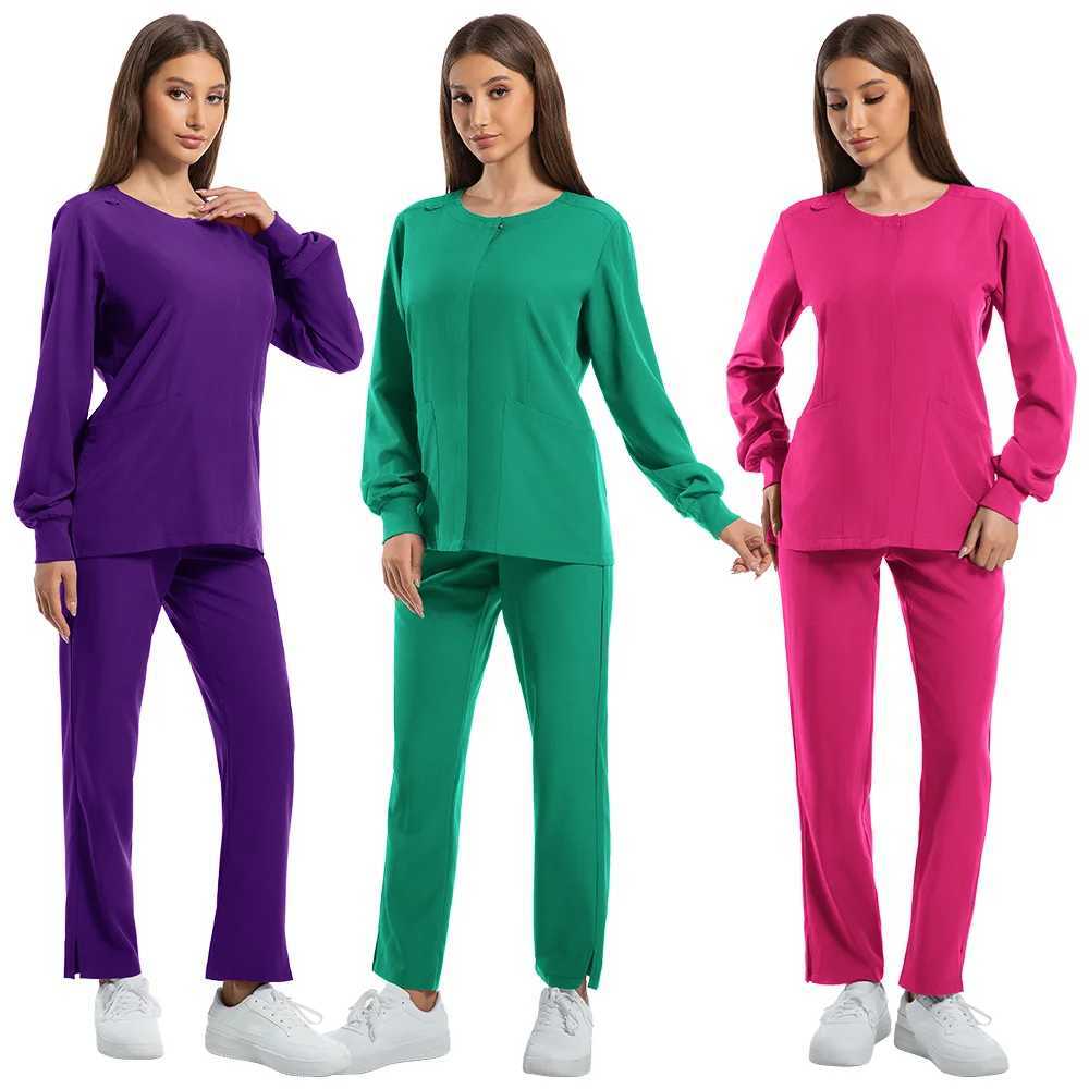 Scrubs Women Set Nursing Uniforms Clinical Set Nurse Doctor Dustproof Workwear Surgical Long Sleeve Medical Jacket Wide Pants J251103
