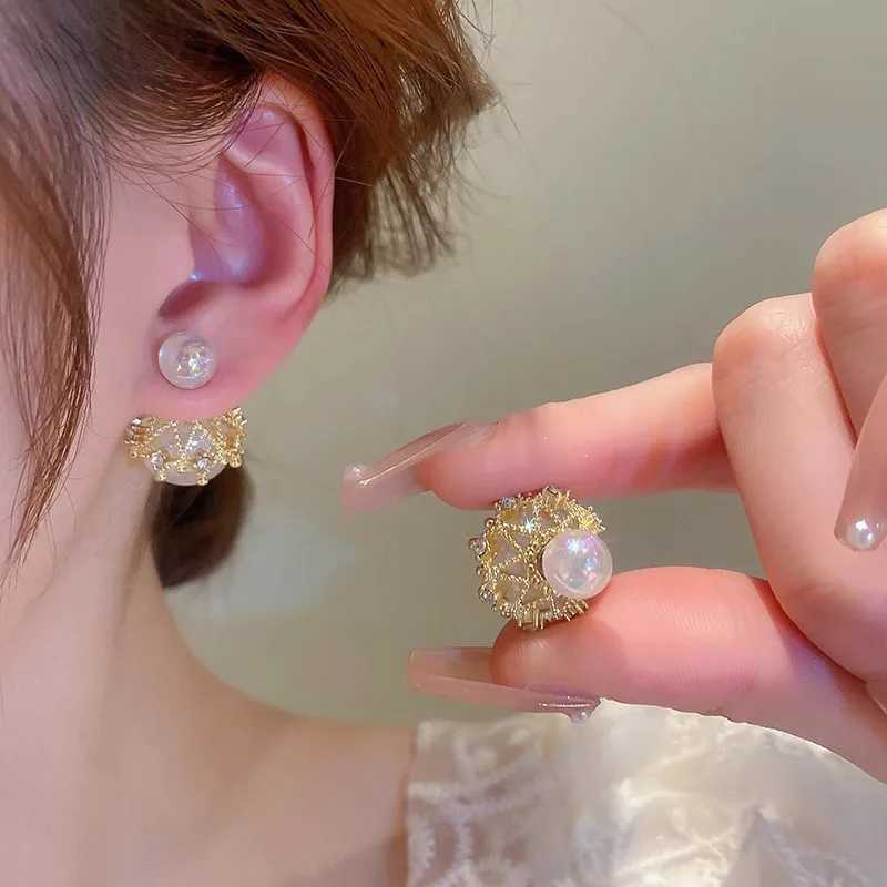 New womens elegant earrings exquisite double-sided rhinestone pearl earrings suitable for womens jewelry gifts Y250401