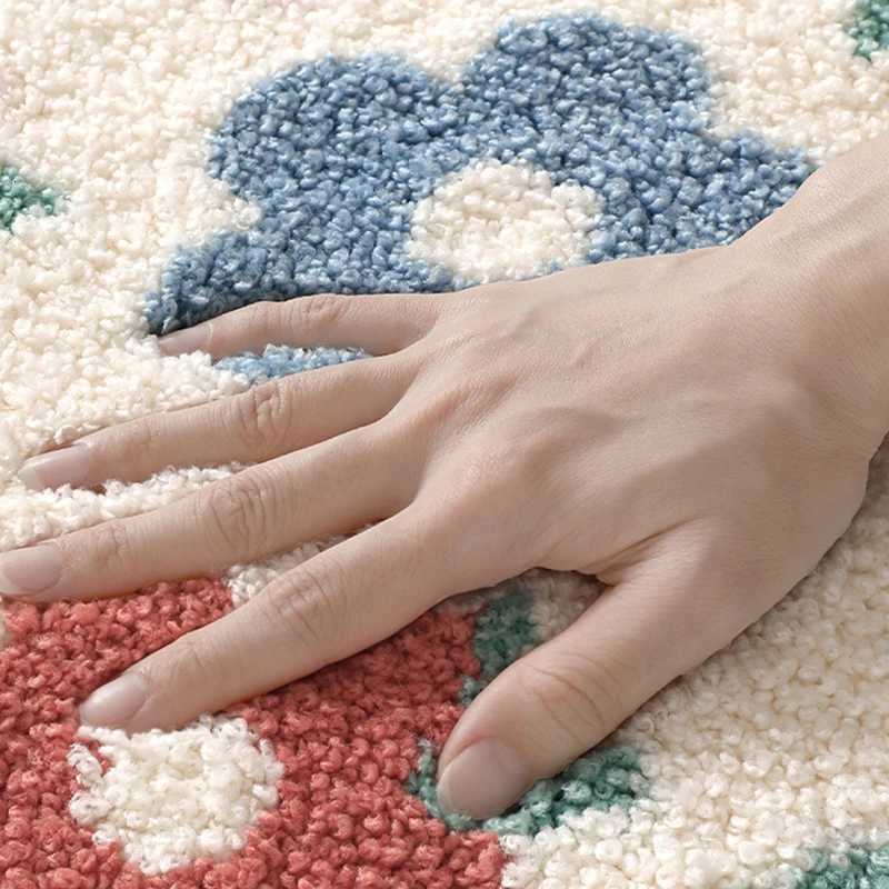 Floral Tufting Bathroom Mat Soft Irregular Tufted Bedroom Carpet Bedside Rug Floor Non Slip Tidy Pad Aesthetic Home Decor C251103