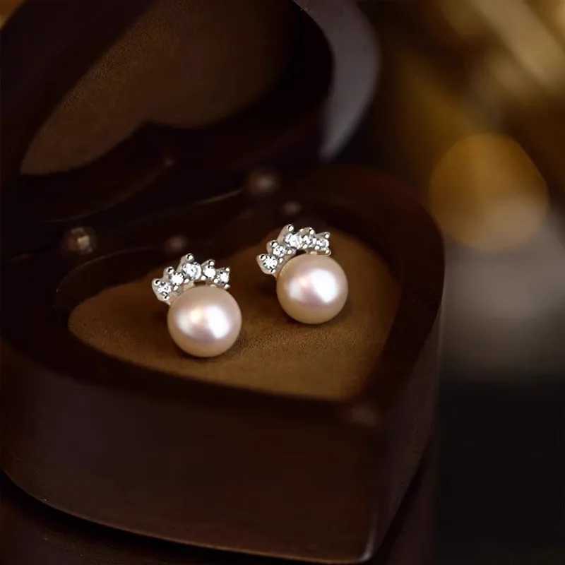 Upscale 14k Gold Jewelry Real Gold Earrings Zircon Pearl Round Luxury Stud Earrings for Women Brincos Pendientes Bijoux C251103