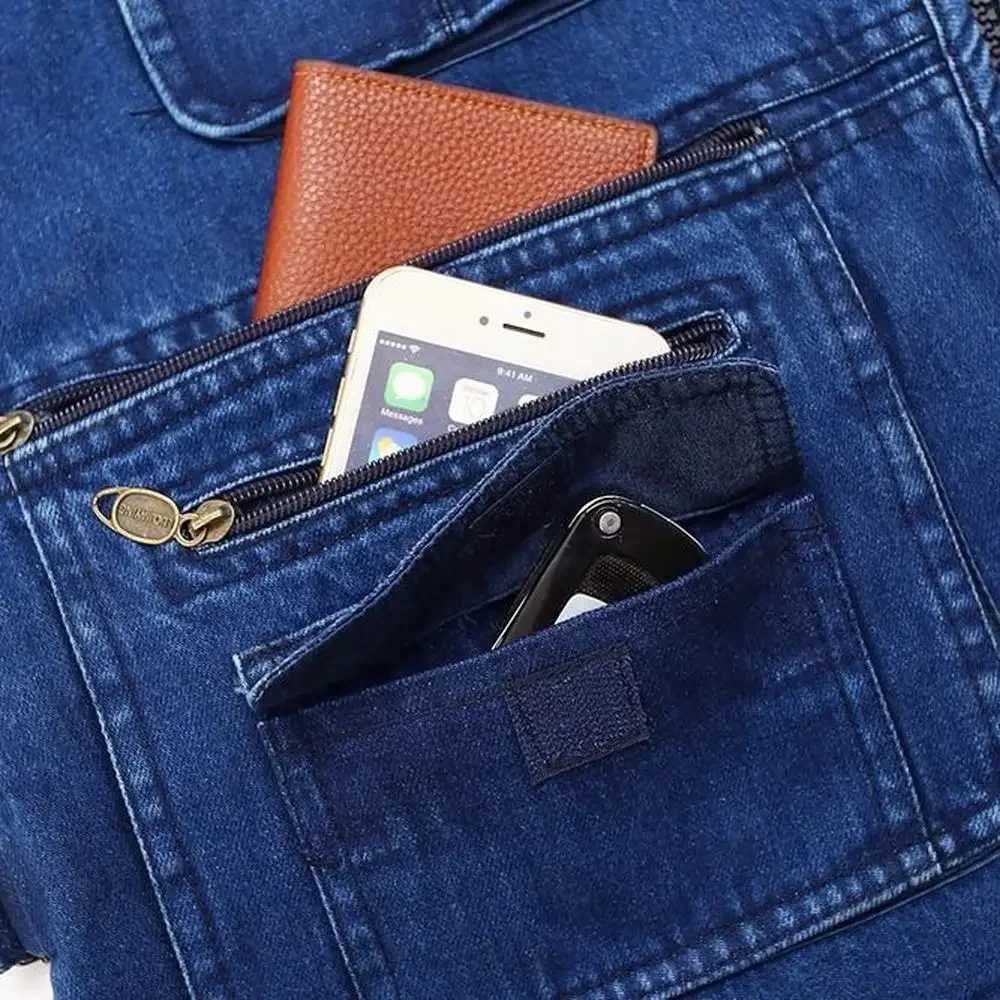 2021 Big Size V-Neck Classic Multi Denim Work Vest Mens Solid Casual Waistcoat with Many Pockets Fishing Vest Sleeveless Jacket X250403