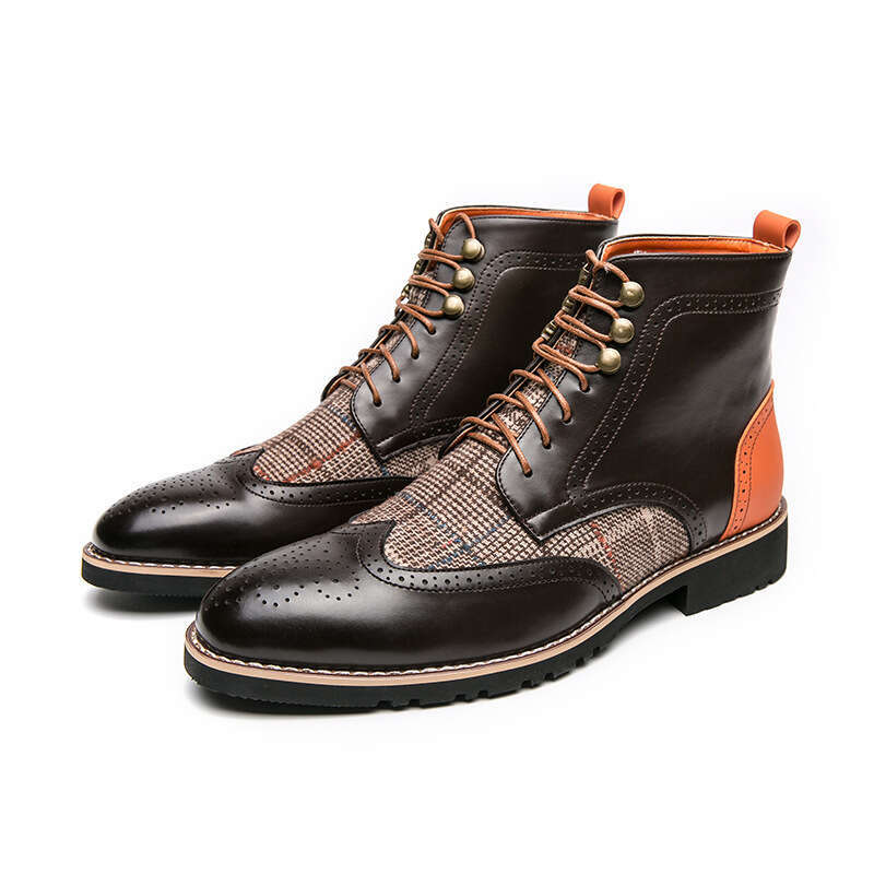 2024 Men's Large Size Spring New Leather Boots Fashion British Style High Top Shoes Trend