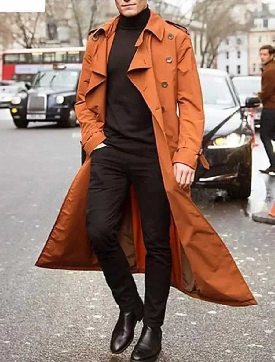 Mens Long Trench Coats Jacket Fashion Elegant Men Windbreak Overcoat Trend Streetwear Male Business Casual Slim Long Coats W251103
