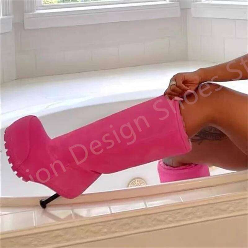 Long Plush Warm Winter Fur For Women Or Men Metal Thin Heels Knee High Height Increasing Shoes Woman Snow Boots 42 43