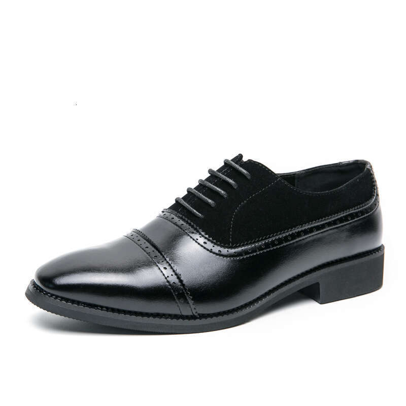 Large men's spliced business formal lace up 2024 Spring and Autumn new casual pointed leather shoes for men