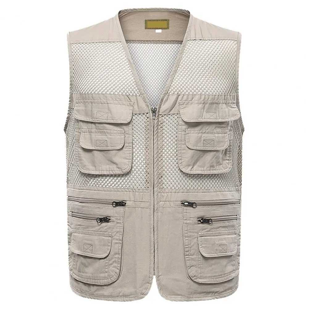 Men Fishing Vest Multi Pockets Jacke Hiking Vest Summer Sleeveless Waistcoat Casual Sports Vests Camping Waistcoat Working Vest X250403