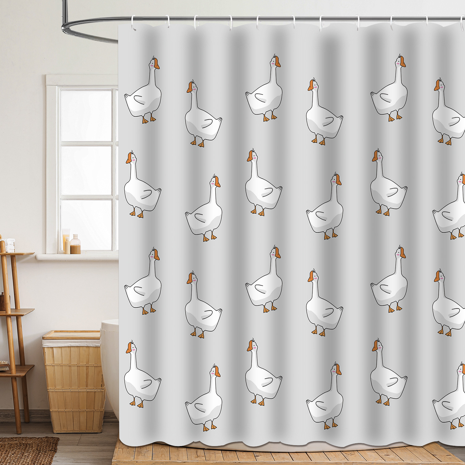 YL-37618 Digital Shower Curtain for Kitty Bathing, Bathroom Dry and Wet Separation, Polyester with Hooks, Isolation Curtain