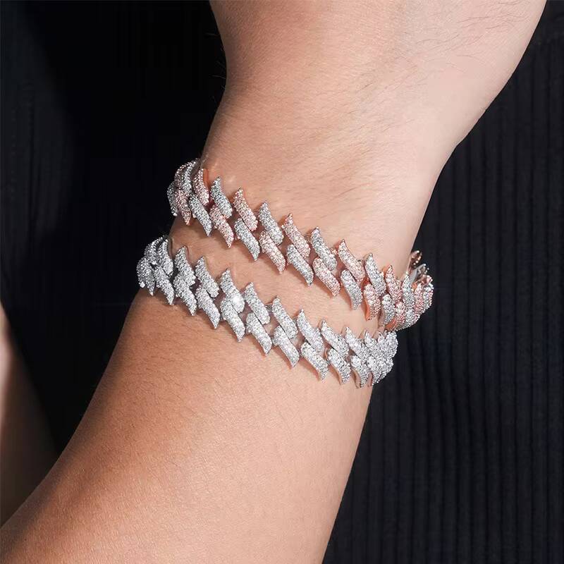 Rose Gold Silver 925 Sterling Moissanite Diamond Unisex Jewelry Cuban Link Chain Necklace Bracelet Popular Cuban Style