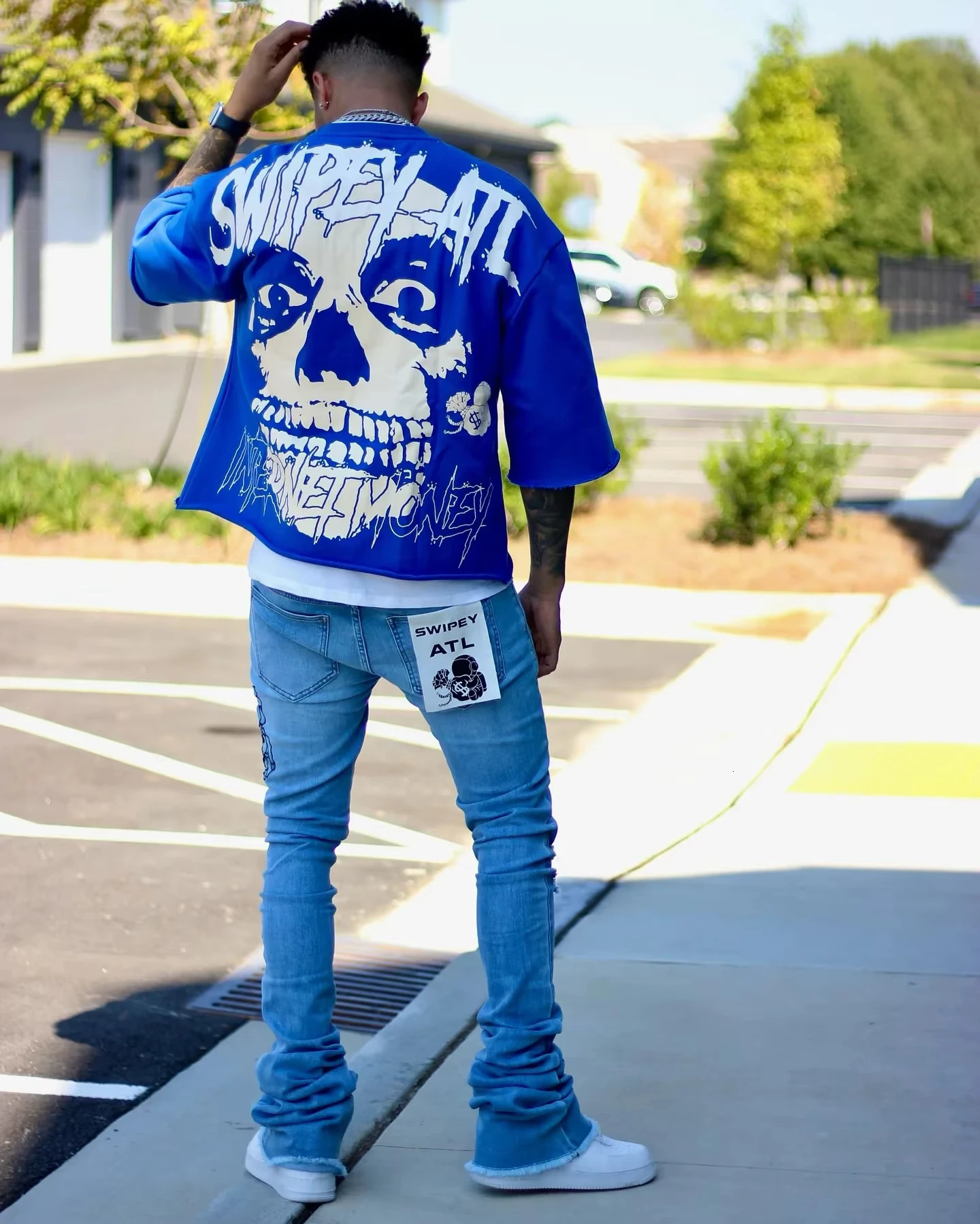 Y2K Vintage Gothic Skull Graphic Print T-Shirt Men Oversized Casual Pure Cotton Short Sleeve Tshirt Streetwear Women Cropped Top 250402