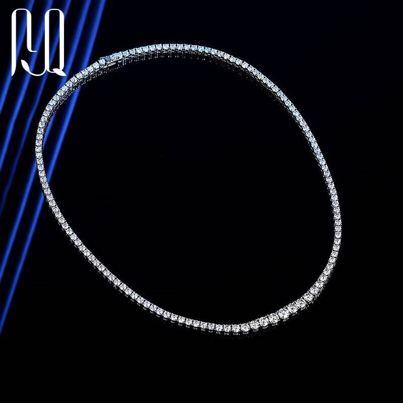 PYQ 3mm to 5mm Vshaped Tennis Necklace 925 Silver Woman Moissanite Necklace with 18K White Gold Plated Moissanite Tennis Chain