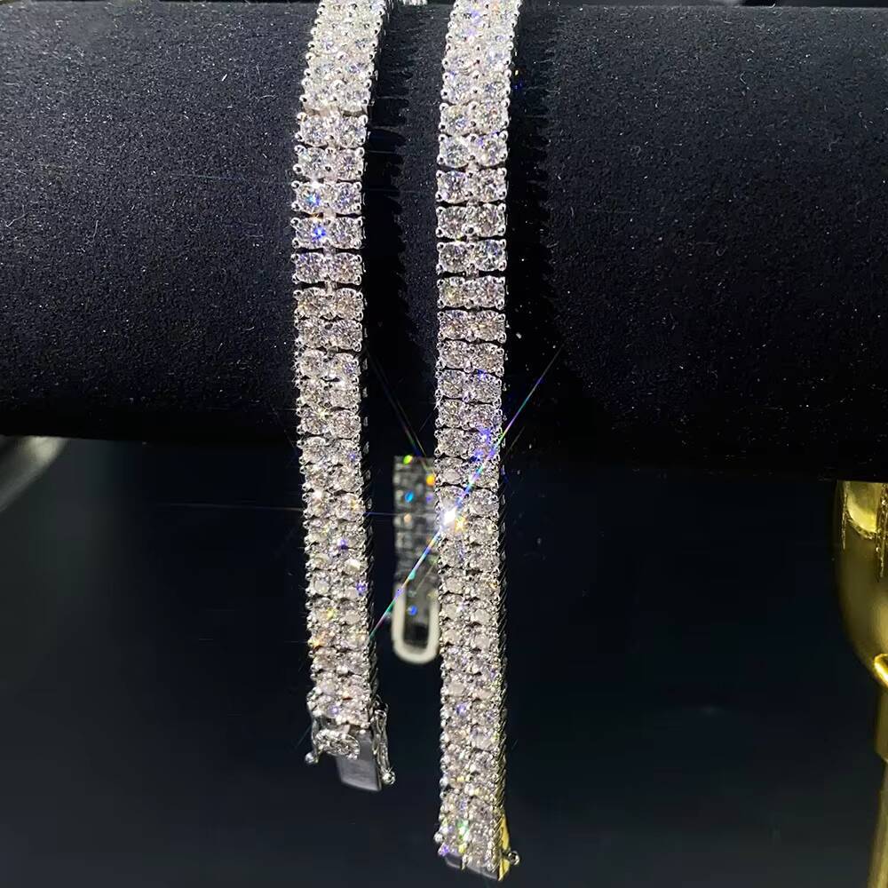 Hip Hop Jewelry 2 Rows Tennis Bracelet Jewellery VVS 3mm Moissanite 925 Sterling Silver Tennis Chain
