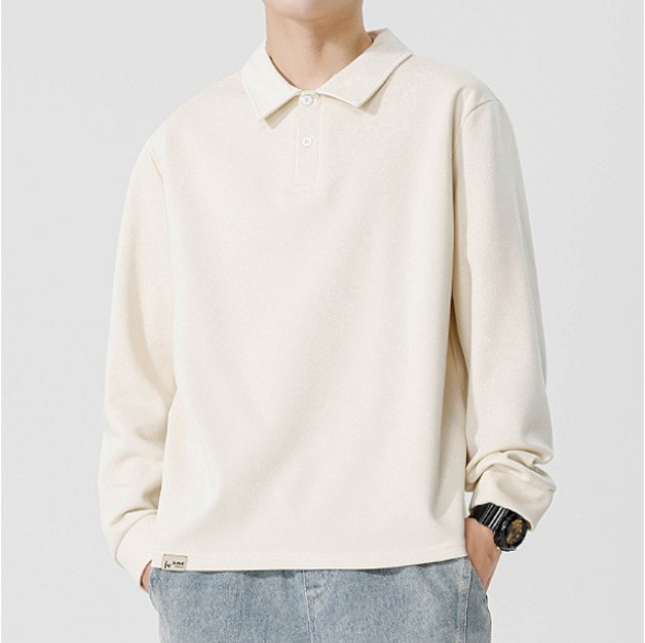 104 Men Long-sleeved Autumn and Winter Heavy Loose Solid Color Lapel Youth Casual