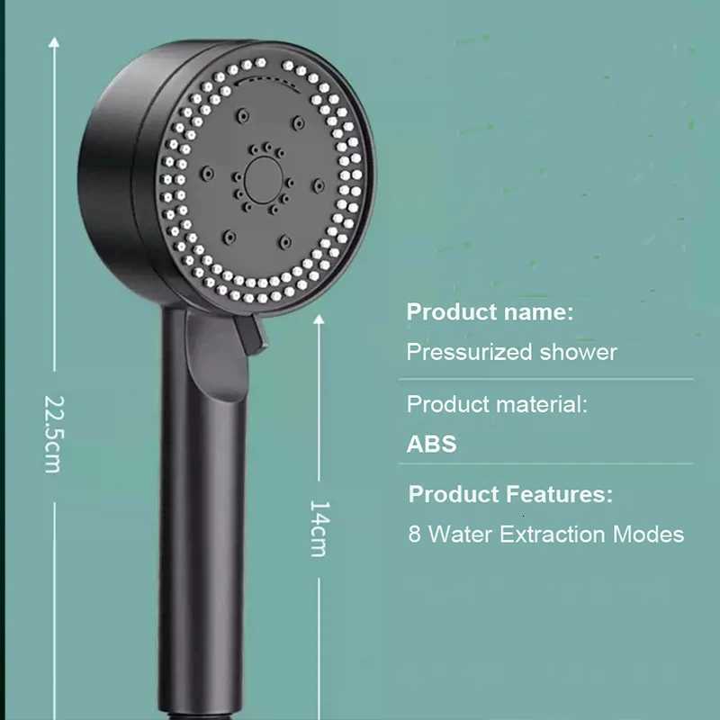 Adjustable Shower 8 Modes Highpressure Water Saving Black Shower Handheld Bathro Massage Showers Nozzle Y251103