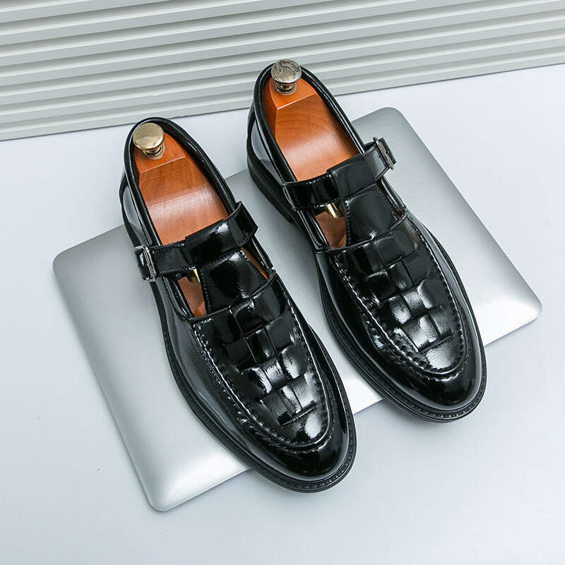 Large size summer new casual shoes fashion trend set, loafers, breathable hollow leather sandals