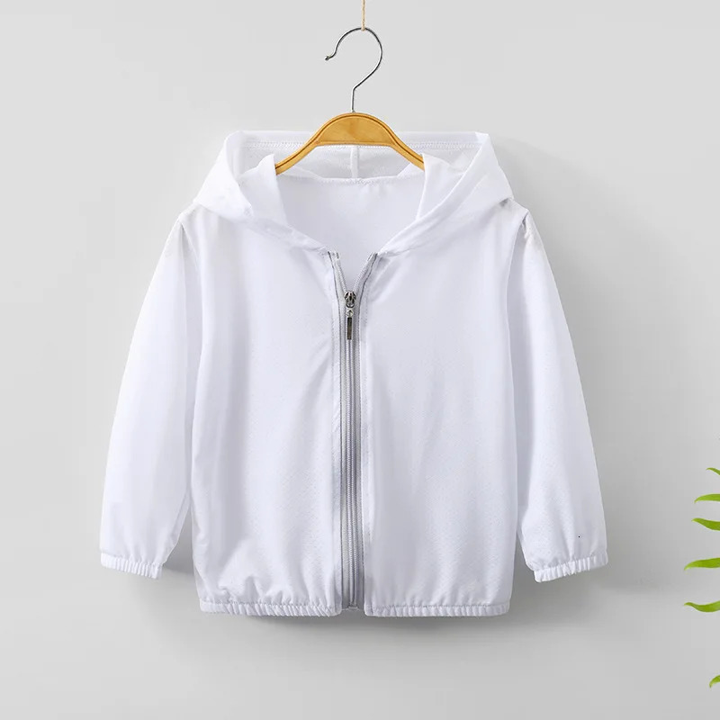 Childrens long sleeved jacket with zipper summer thin solid color hooded suitable for boys and girls sunscreen 250325z