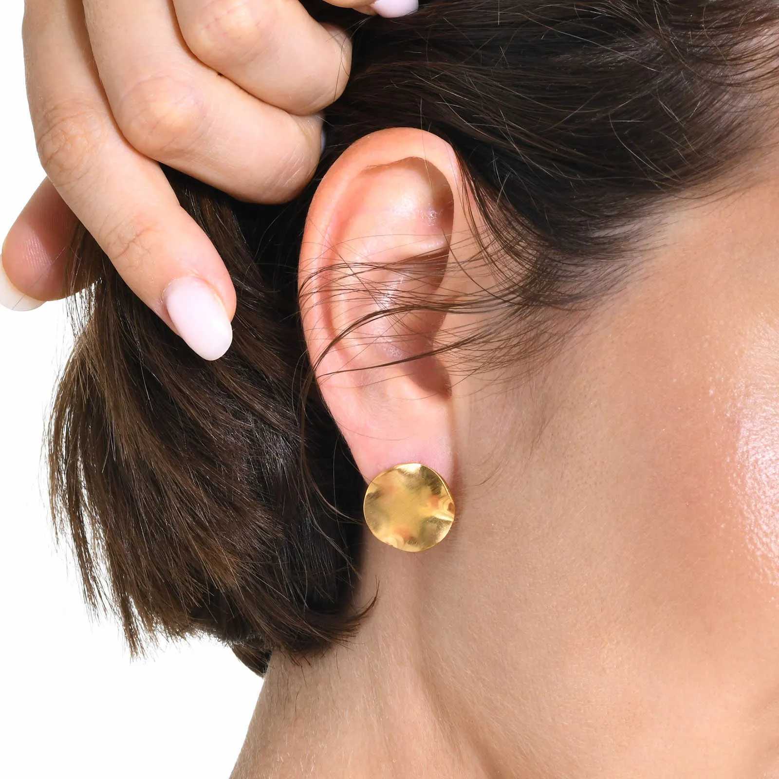 Trendy Gold Color Round Stud Earrings for Women Party Jewelry Stainless Steel Irregular Circle Ear Gifts To Her Wedding Earring C251103