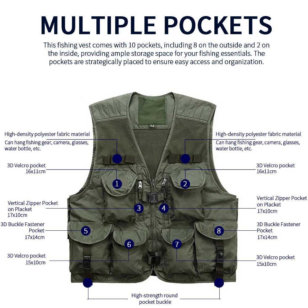 High-Quality Fishing Vest for Men with 10 Pockets and Breathable Mesh Fabric Perfect for Outdoor Fishing and Hunting X250403