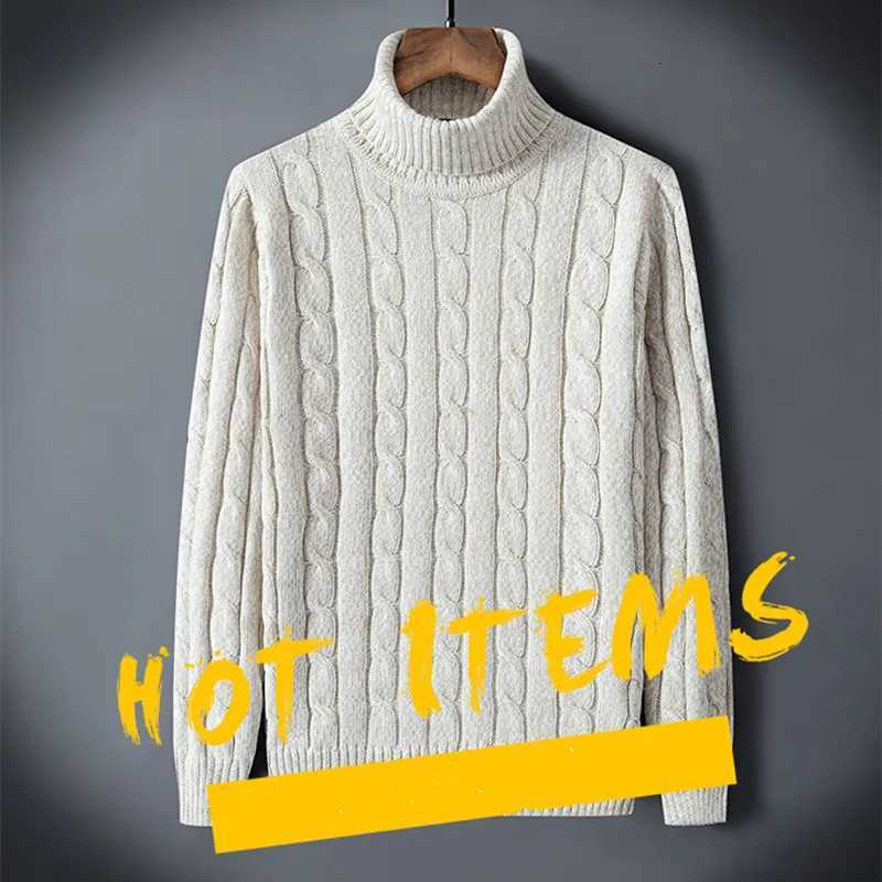 Twist Sweater Mens Turtleneck Pullovers High Neck Loose Winter Korean Fashion Trendy Thick Warm White Sweater knittedT251103