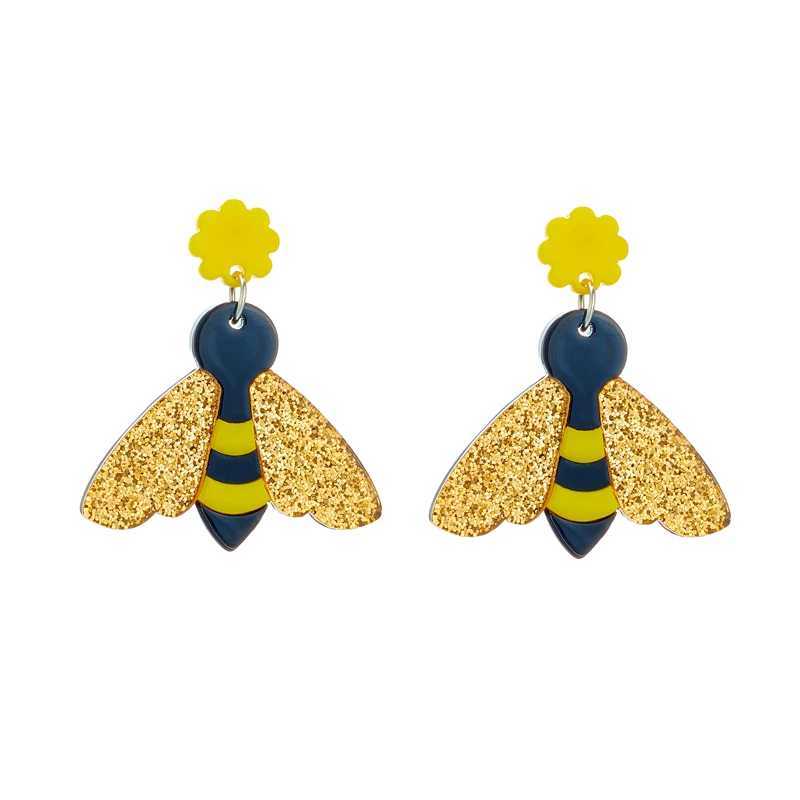 YAOLOGE Acrylic Cartoon Cute Dazzling Bees Drop Earrings For Women New Fashion Girls Handmade Ear Jewelry Holiday Gifts C251103