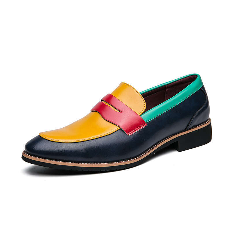 Men's oversized new fashionable business casual leather trendy color blocking shoes, one step youth loafers