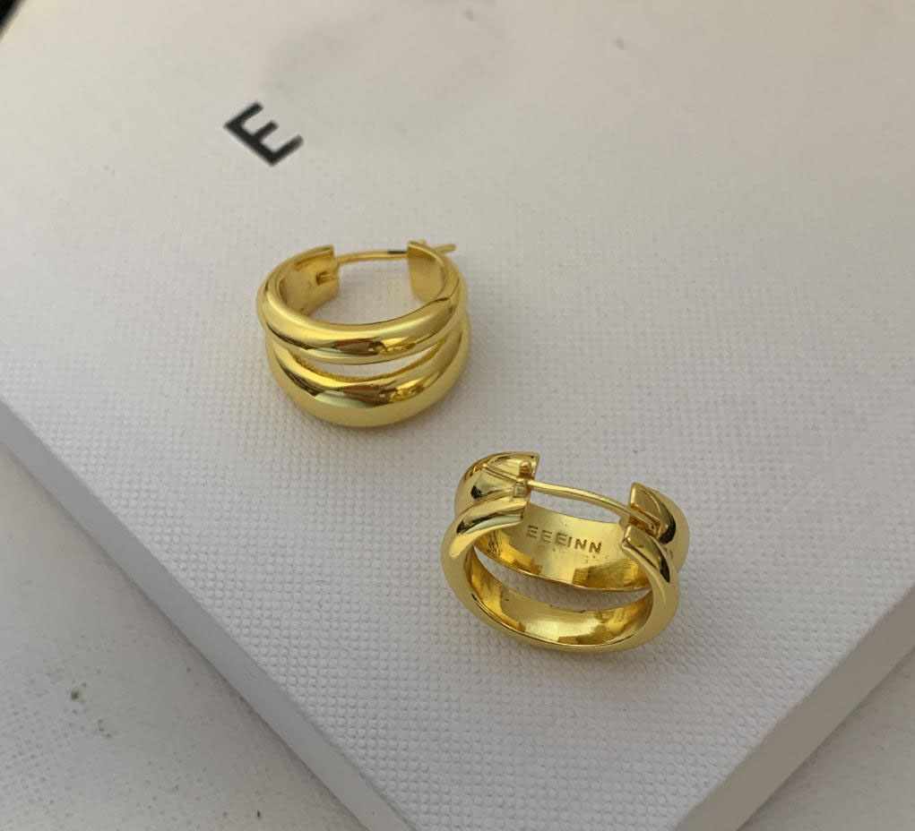 Gold Hoop Designer Earrings For Women Double Layered Personality Jewellery Luxury Stud Girls With Gift Box Christmas Gifts