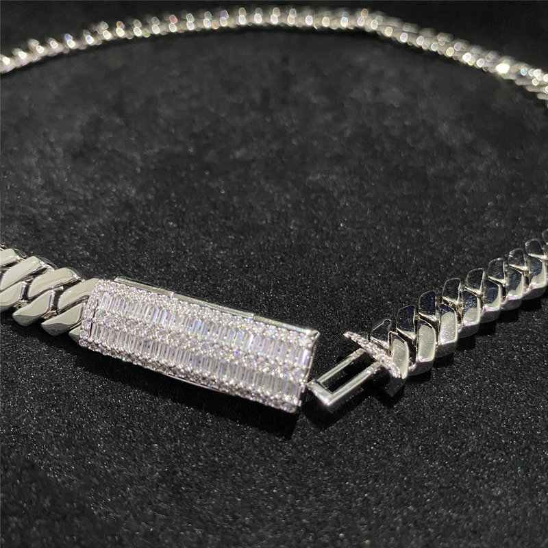 10mm Fine Jewelry Custom Moissanite Clasp Cuban Necklace 925 Sterling Silver Hip Hop Men Jewelry Bling Diamond Cuban Link Chain