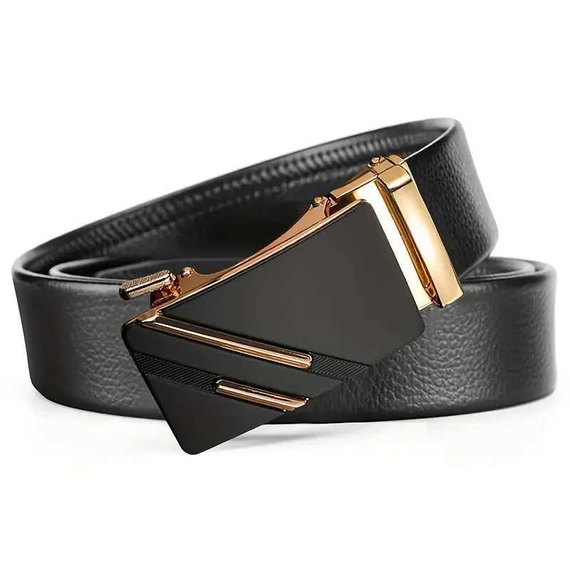 Mens Fashion Belt - High quality PU soft leather metal buckle strap made of genuine leather suitable for work pants and jeans. W250402