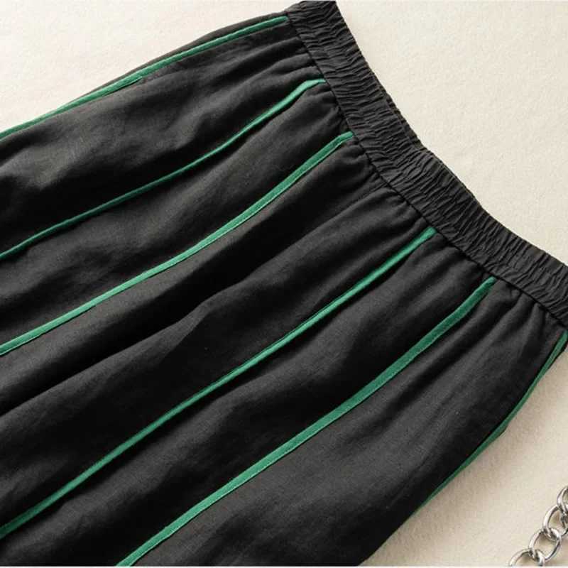 Bright Line Decoration Elastic High Waist Bloomers loose wide leg womens pants Korean fashion ankle length womens pants 2025XJ250403
