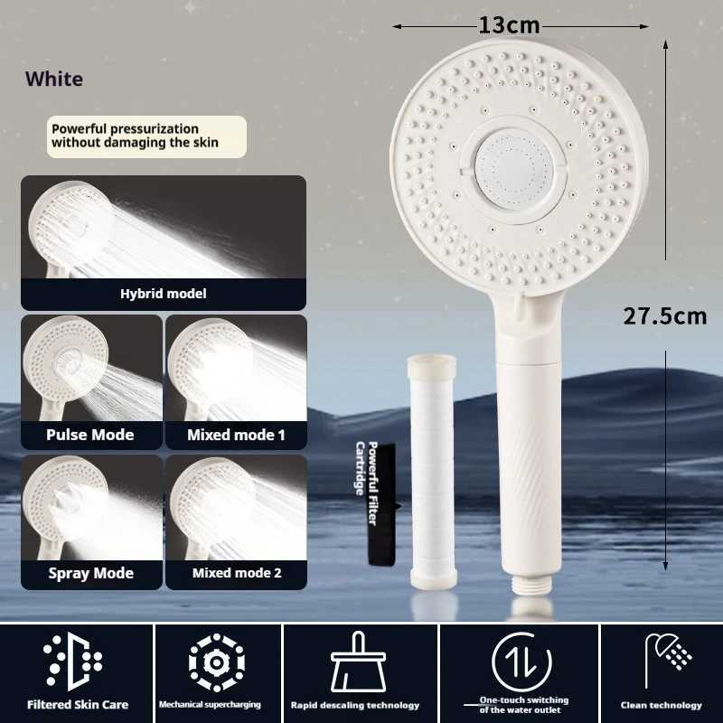 New High Pressure 13CM Shower 5 Modes Water Saving Filter Spray Nozzle Massage Rainfall Shower Bathro Accessories Y251103