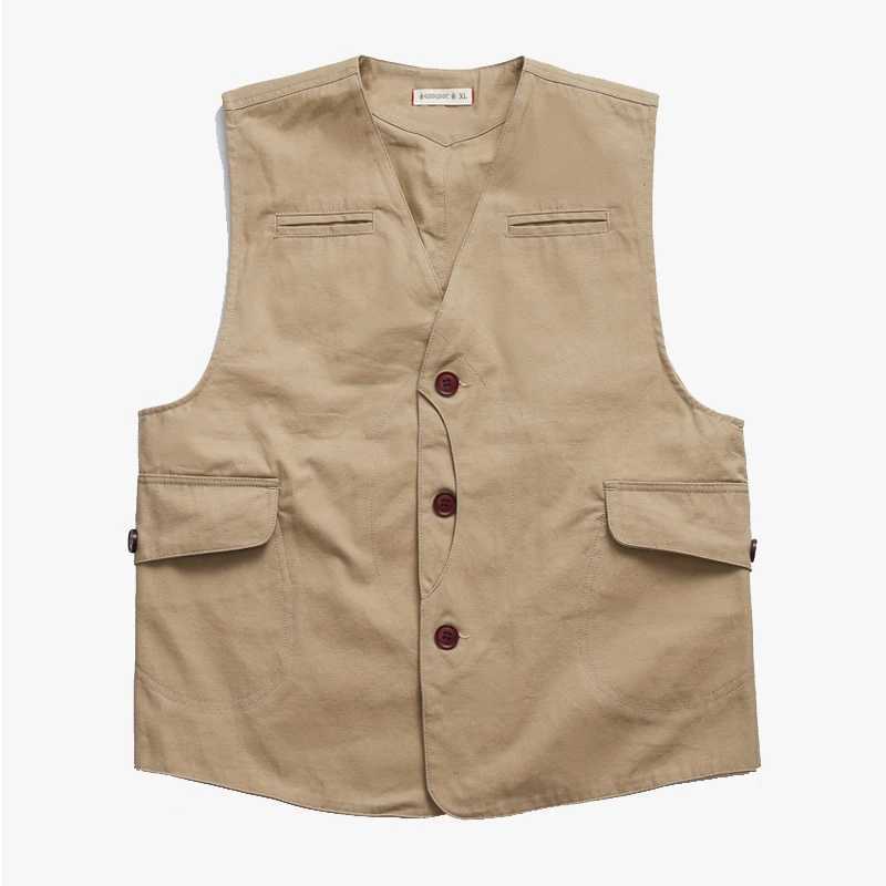 Sw191021 Men Cargo Canvas Waistcoat Cotton Pocket Khaki Vintage Hunting Outdoor Camping Simple Fashion Sport Solid Color Vest X250403