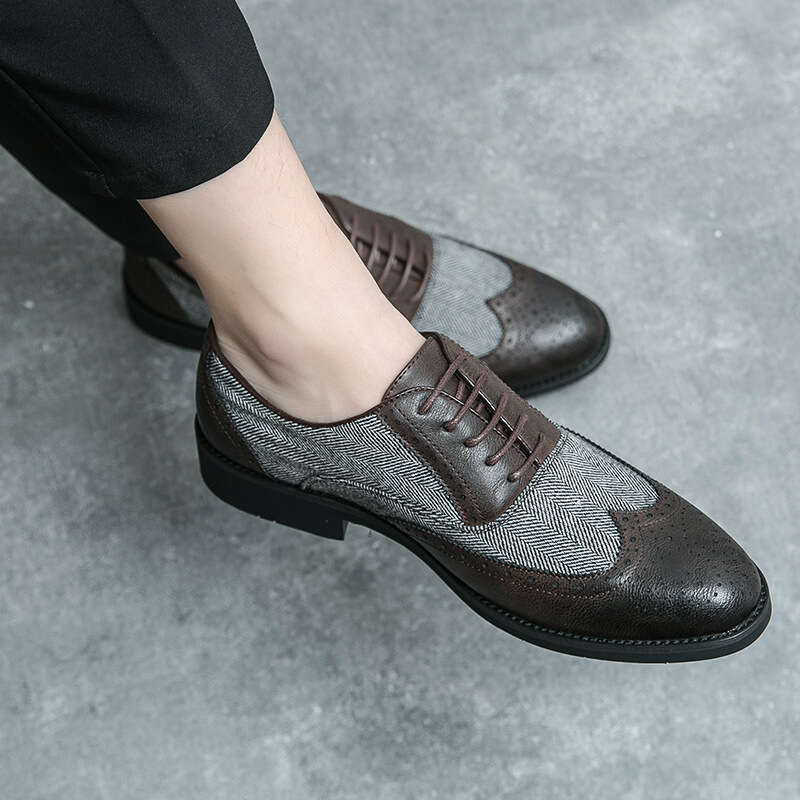 Men's plus size casual fashionable men's business dress shoes, trendy carved block leather shoes