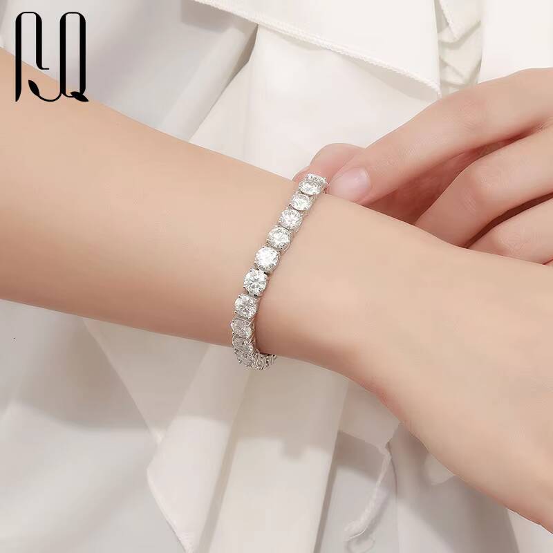 PYQ Wholesale 65mm 8mm Iced Jewelry 925 Sterling Silver VVS Graded Mossanite Moissanite Diamond Tennis Chain Bracelet Gift