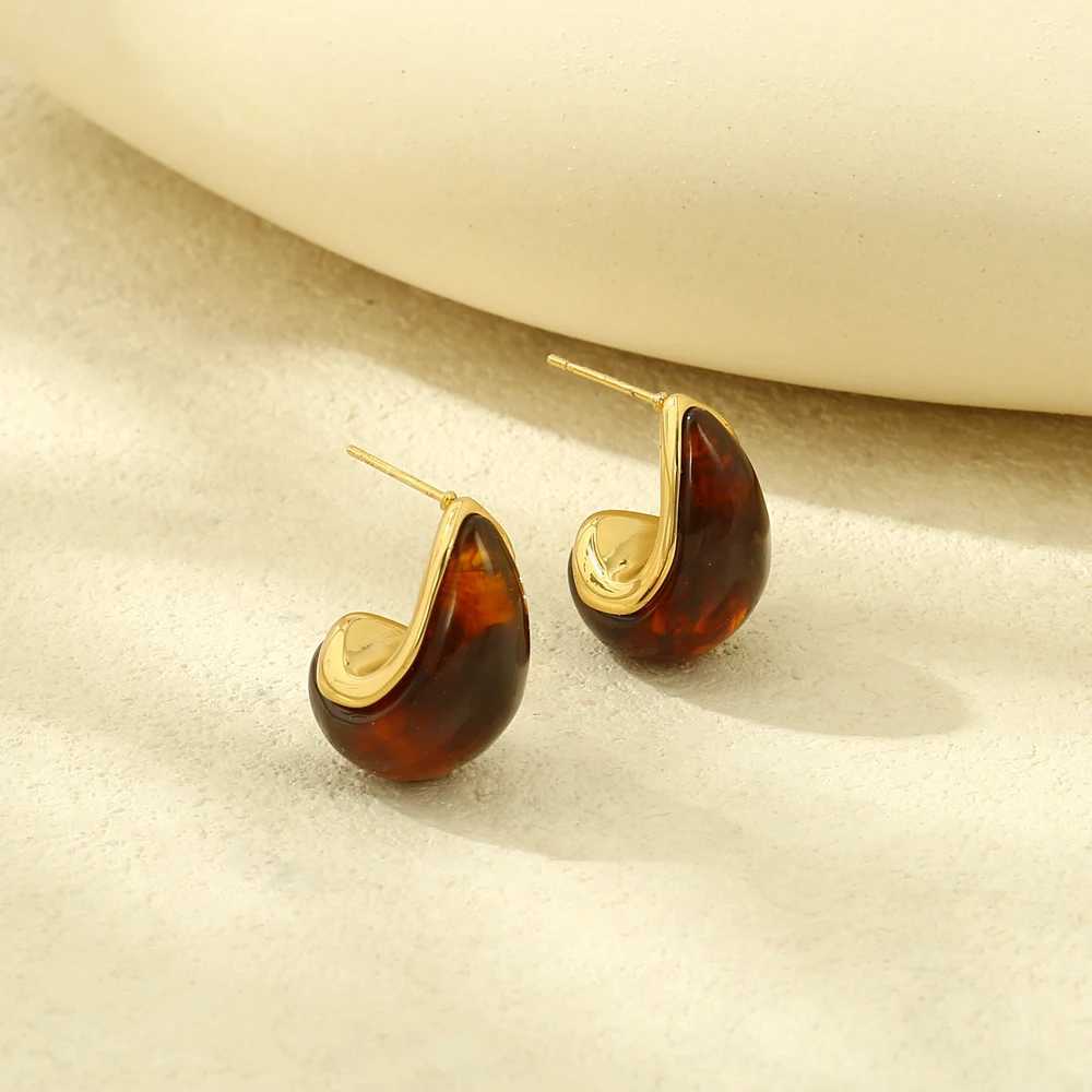 Badu Vintage Resin Water Drop Chunky Earrings Women Stainless Steel Fashion Jewelry Gifts C251103