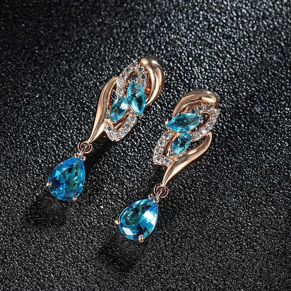 Hot Sale Drop Earrings Quality Cubic Zirconia Rose Gold Plated Pink Blue Woman Crystal Earring Fashion Jewelry C251103