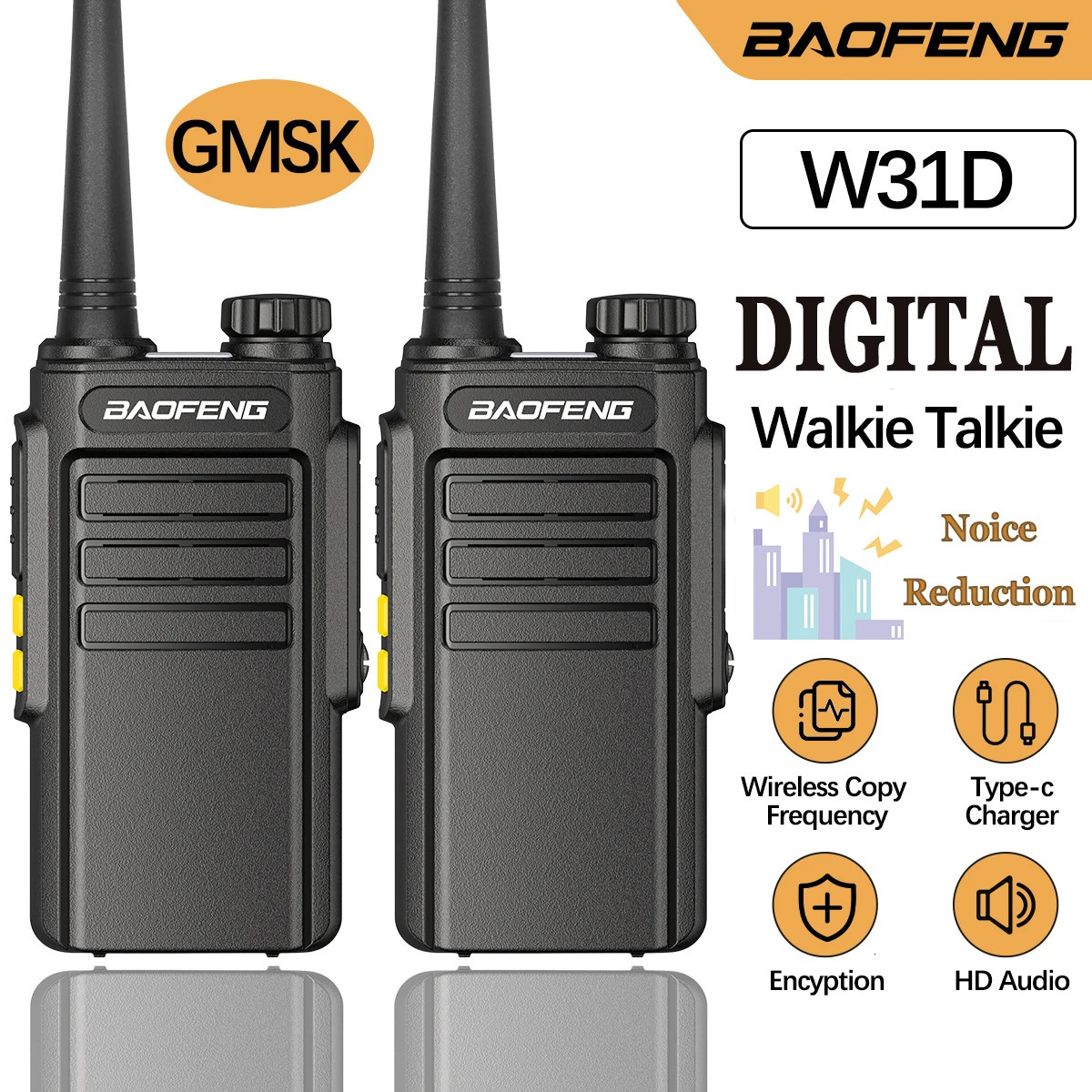 2PCS Baofeng GMSK Digital W31D Walkie Talkie Encrypted Call Noice Reduction HD Radio TypeC Charger UHF Two Way Radio BF888s 251103