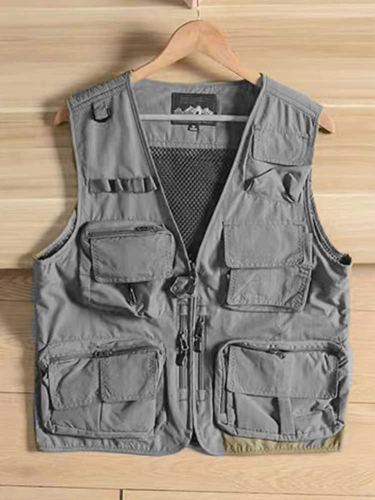 Summer New Mens Outdoor Fishing Multi Bag Solid Color Quick Drying Mesh Vest X250403
