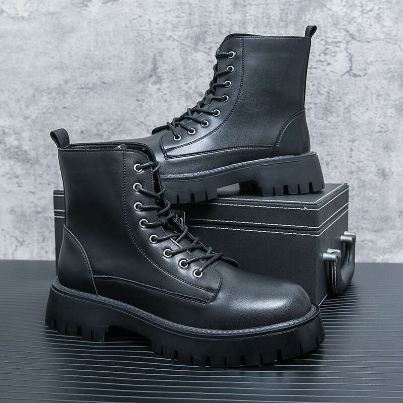 2024 men's shoes in plus size, new leather boots, fashionable outdoor casual shoes, trendy British style high top horse